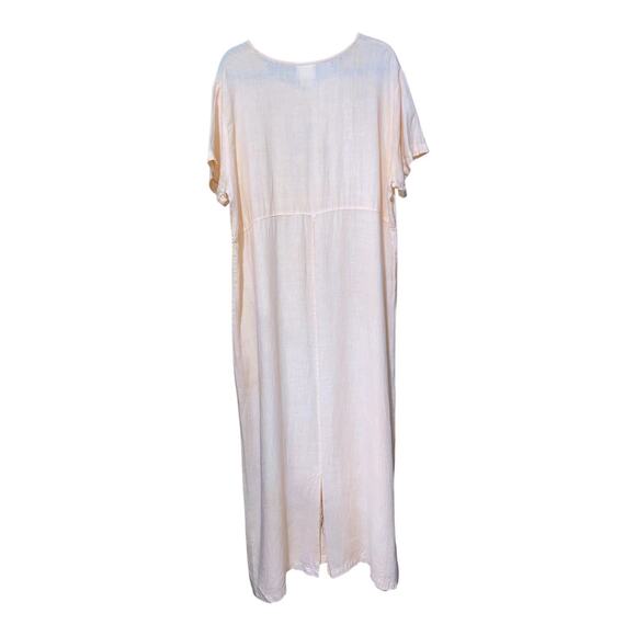 Vintage Hot Cotton by Marc Ware Peach Embroidered 100%Linen Dress XL Made in USA - Picture 3 of 7